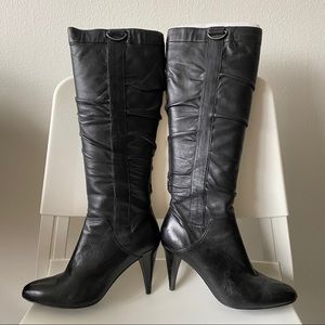 Adrienne Vittadini Knee High Black Leather Boots